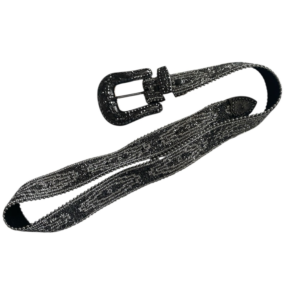 Embellished Black Crystal Western Belt with Decorative Buckle - Picture 4 of 7